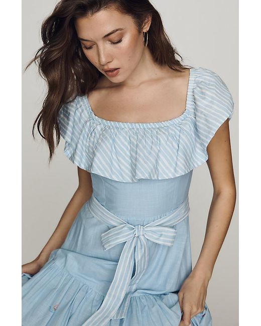 En Saison Blue Dawn Cotton Off-Shoulder Midi Dress