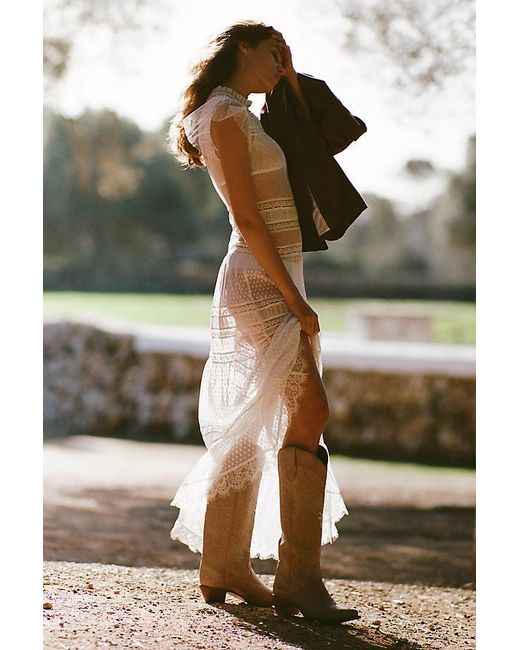 By Anthropologie Gray Lace Twofer Maxi Dress