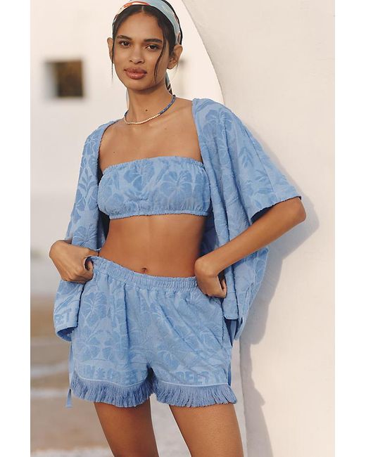 Celandine Blue Terry Fringe Shorts