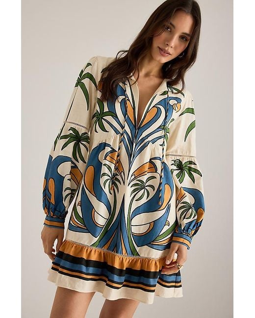 Farm Rio Multicolor Linen-Blend Tropical Print Mini Dress