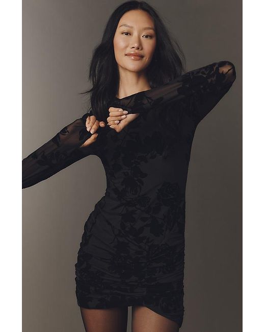 AFRM Black Mizra Mesh Long-Sleeve Mini Dress