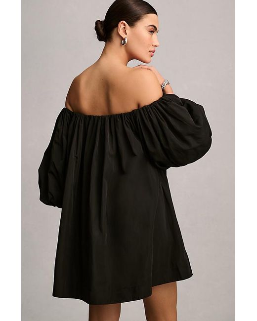 Mare Mare Black X Anthropologie Off-the-shoulder Puff-sleeve Mini Dress