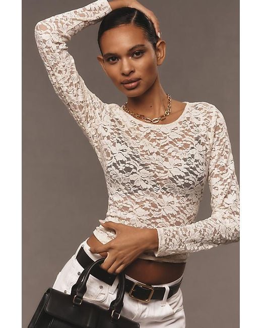 By Anthropologie Brown Long-Sleeve Lace Top