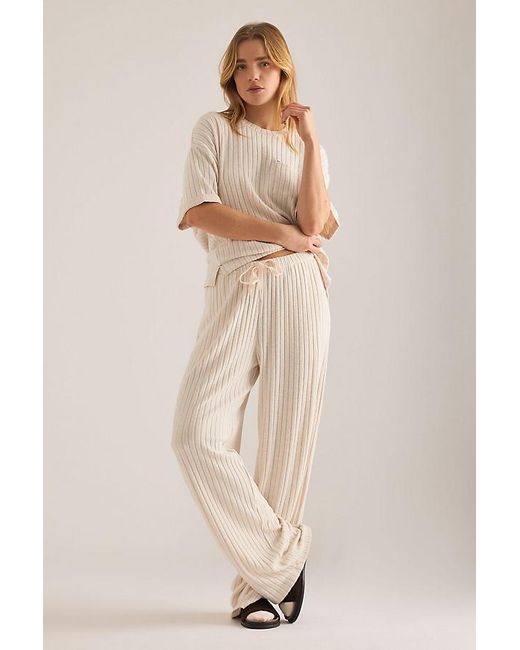 Chelsea Peers Natural Ribbed Wide-Leg Lounge Trousers