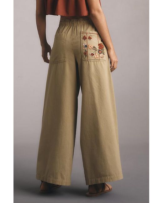 Pilcro Natural Embroidered Pull-on Trousers