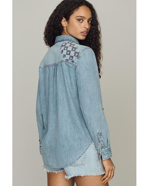 Pilcro Gray Long-Sleeve Embroidered Icon Denim Buttondown Shirt