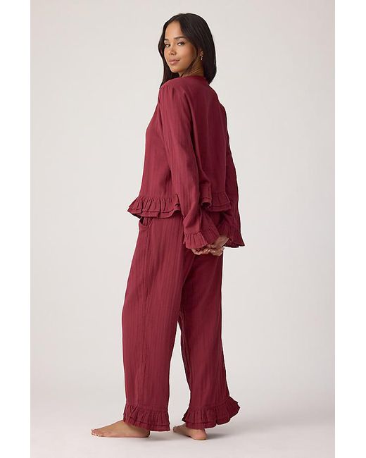 TBCo Red Tie-Front 100% Cotton Long Pyjama Set