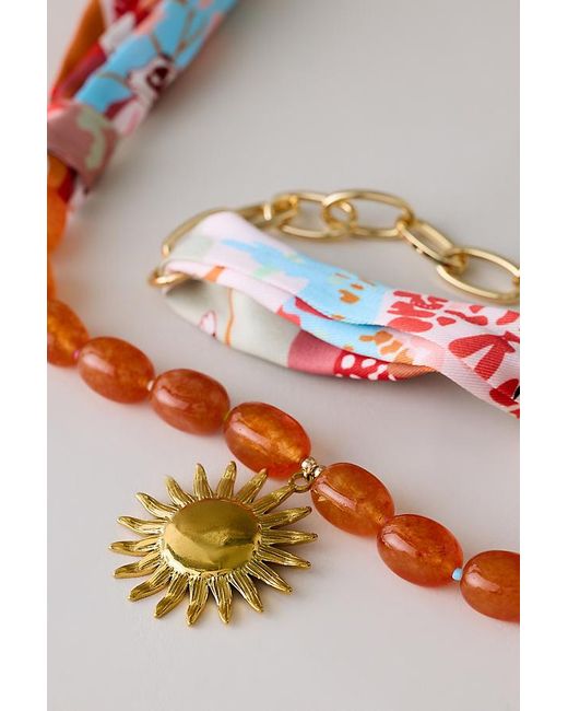 By Anthropologie Gray Beaded Scarf Sun Pendant Necklace