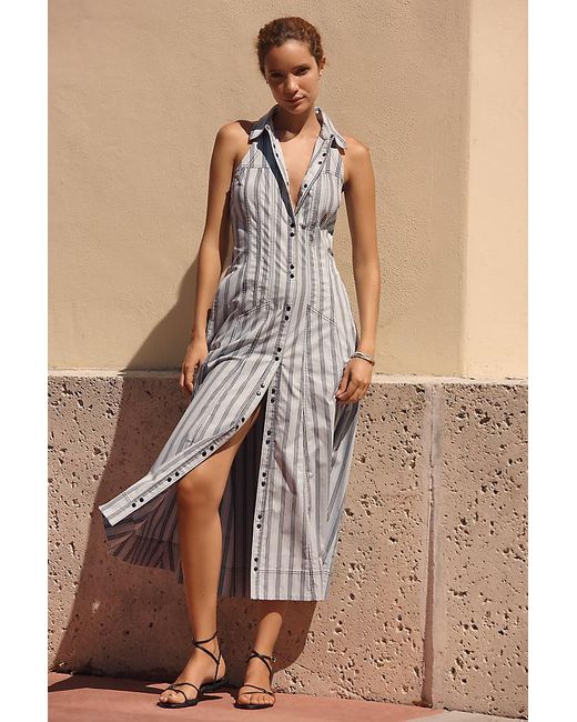 Pilcro Brown Sleeveless Snap-Front Midi Shirt Dress