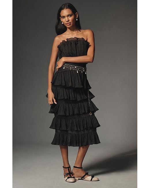 Elliatt Black Maya Strapless Ruffle Midi Dress