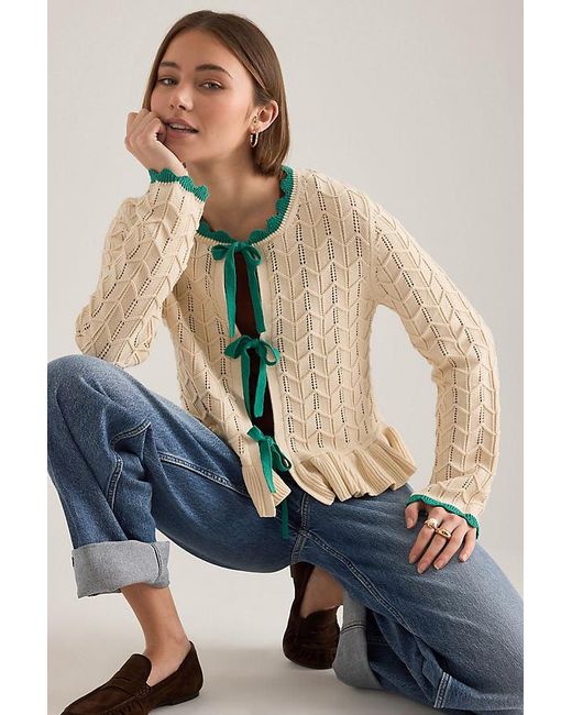 By Anthropologie Blue Pointelle Knit Tie-Front Cardigan