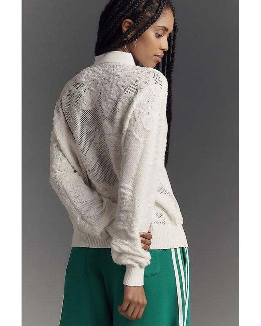 Maeve Gray Lightweight Collared Floral Burnout Cardigan