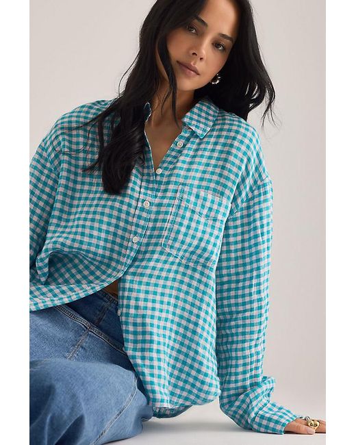 Maeve Blue The Shrunken Linen Bennet Buttondown Shirt By