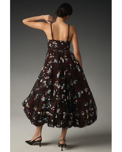 Geisha Designs Black Strappy Butterfly Appliqué Midi Dress