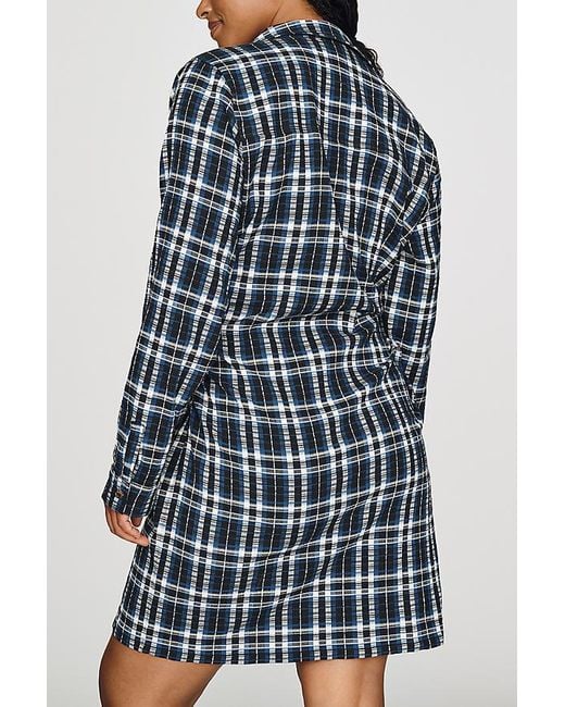 Pilcro Blue Ruched Mini Shirt Dress