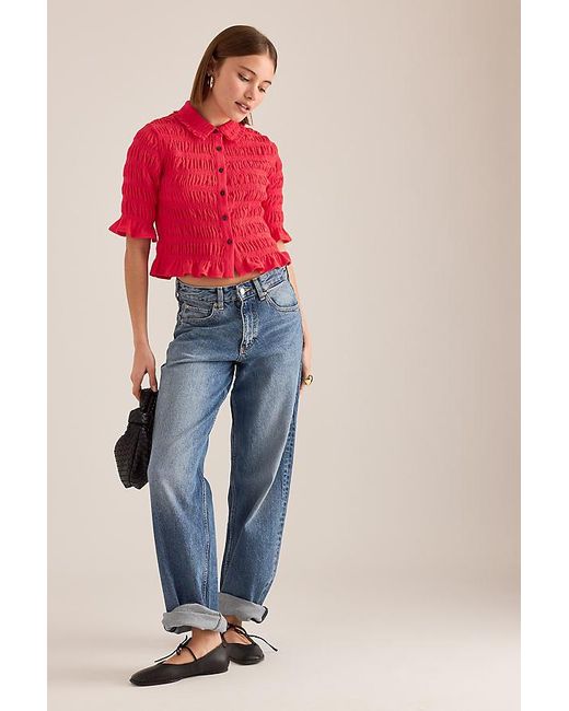 Maeve Red Ruffle Button-Front Top