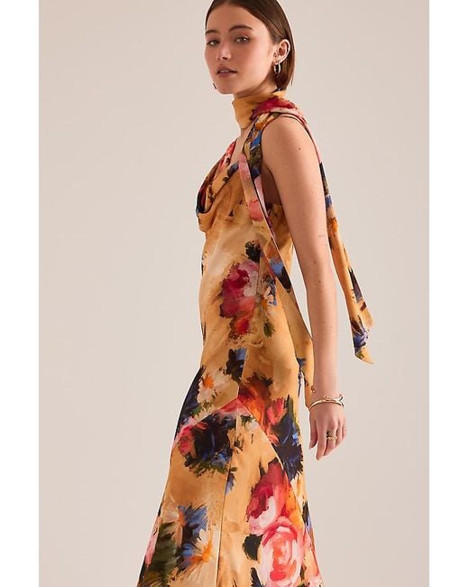 By Anthropologie Yellow Mindy Floral Scarf-Detail Maxi Dress