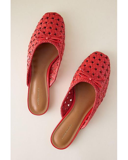 By Anthropologie Red Woven Bow Mules