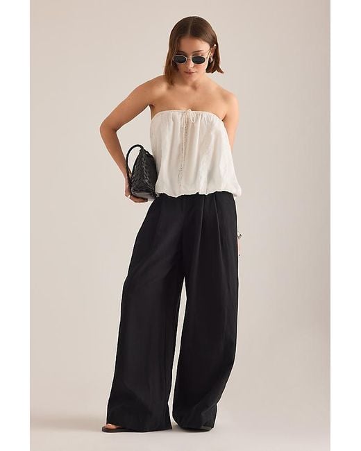 Maeve Natural The Avery Linen-Blend Pleated Trousers By