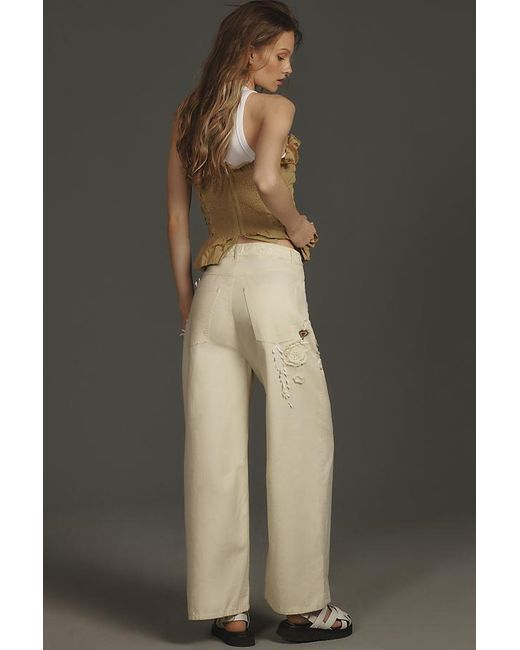 Pilcro White Bow Embroidered Cropped Tapered Trousers