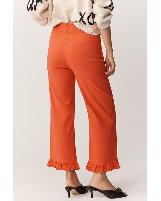 Maeve Red The Colette Magic Fabric Ruffle-Hem Crop Wide-Leg Trousers By