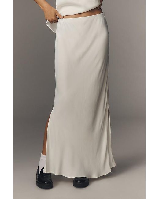 By Anthropologie Gray The Tilda Maxi Slip Skirt: Side Slit Edition