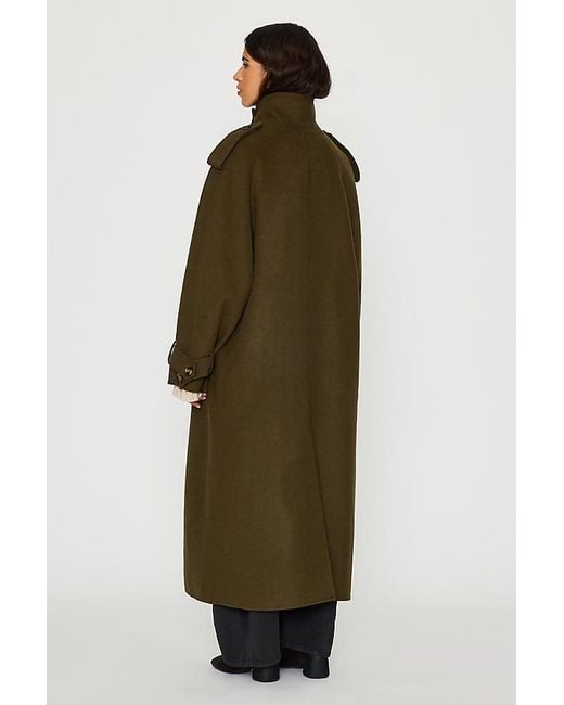 By Anthropologie Green Funnel-Neck Wool-Blend Maxi Coat