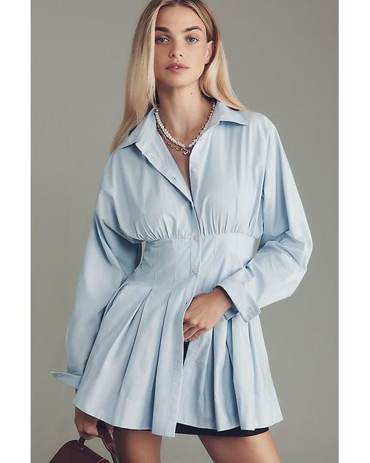 Maeve Blue Long-Sleeve Cinched Buttondown Shirt