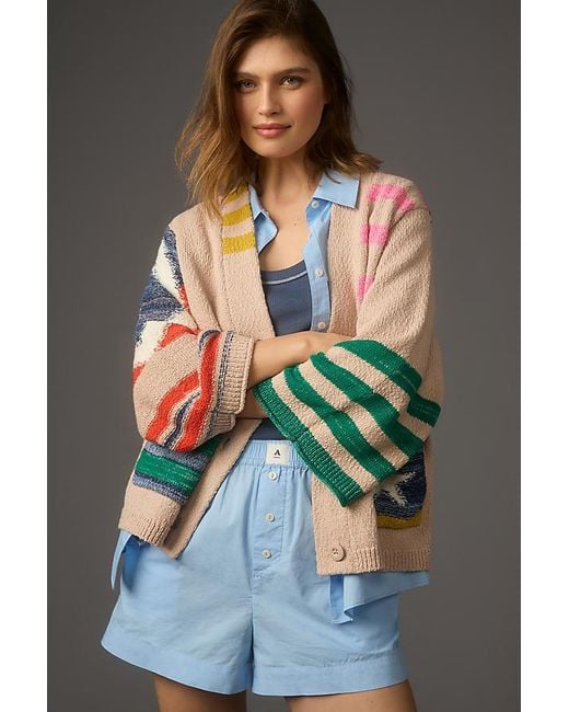 Daily Practice by Anthropologie Multicolor Racing Flags Jacquard Cardigan
