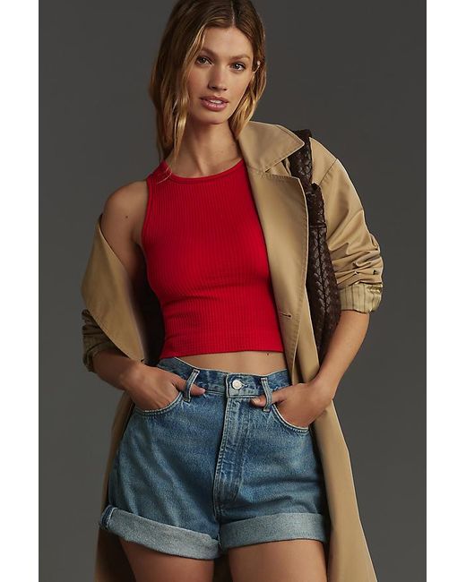 By Anthropologie Red The Reegan Seamless Ribbed Cropped Tank Top