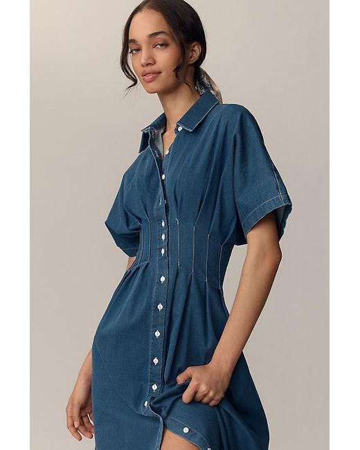 Exquise The Tobie Button-Front Pleated Shirt Dress By Denim Edition in Blue  | Lyst UK