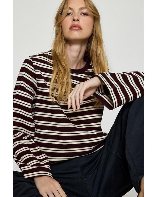 Barbour Gray Maplewood Stripe 100% Cotton Long-Sleeve Top