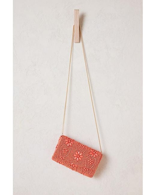 Anthropologie Pink Beaded Floral Clutch