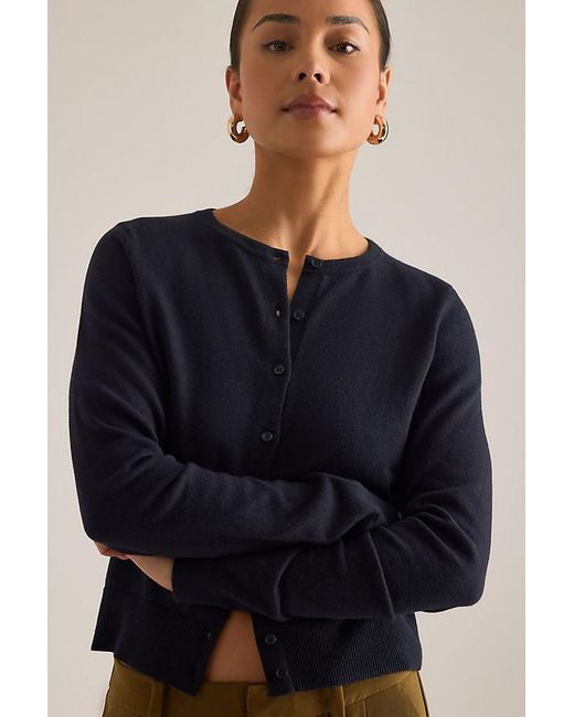 By Anthropologie Blue The Juliet Crew-Neck Cardigan: Cotton-Cashmere Edition