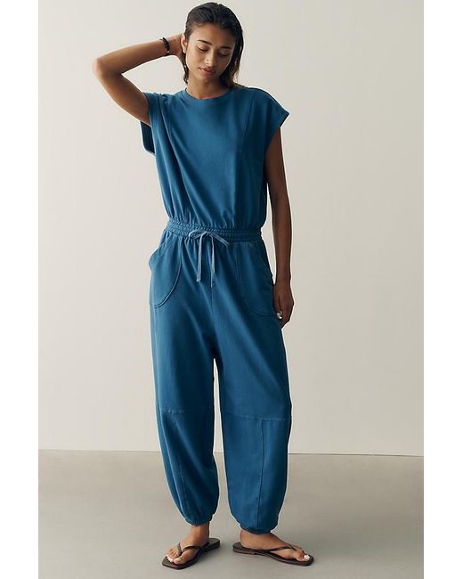 Daily Practice Blue Short Sleeve Knit Jumpsuit