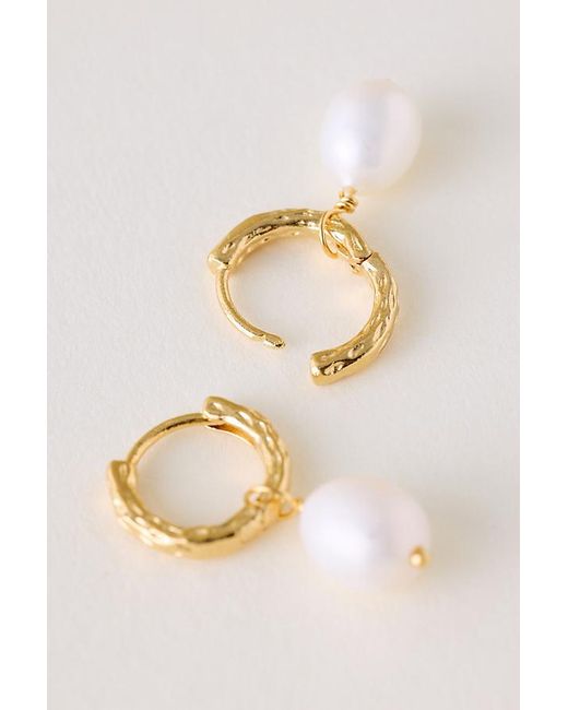 Enamel Copenhagen Brown Pearl Huggie Hoop Earrings