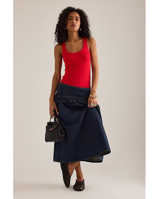 By Anthropologie Red Ribbed Scoop Tank Top
