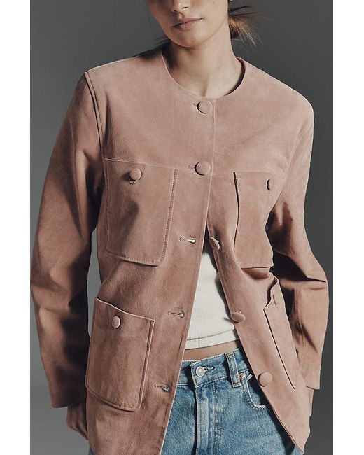 Blank NYC Gray Real Suede Collarless Jacket