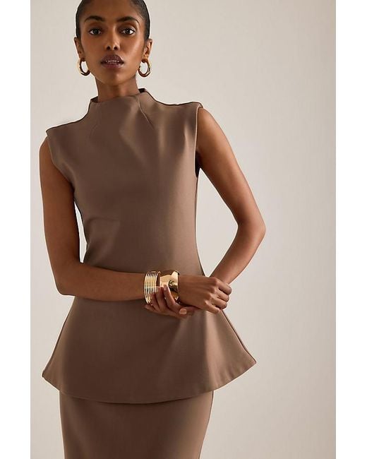 Odd Muse Brown High-Neck Sleeveless Top