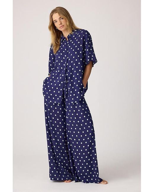 It's 9pm Blue Antibes Polka Dot Shirt & Wide-Leg Trousers Set