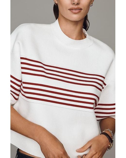 Maeve White Puff-Sleeve Knit Top