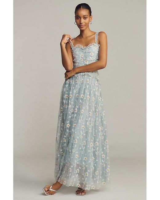 By Anthropologie Gray Sleeveless Tulle A-Line Maxi Dress