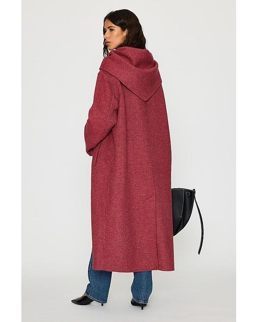 By Anthropologie Red Houndstooth Wool-Blend Scarf Coat