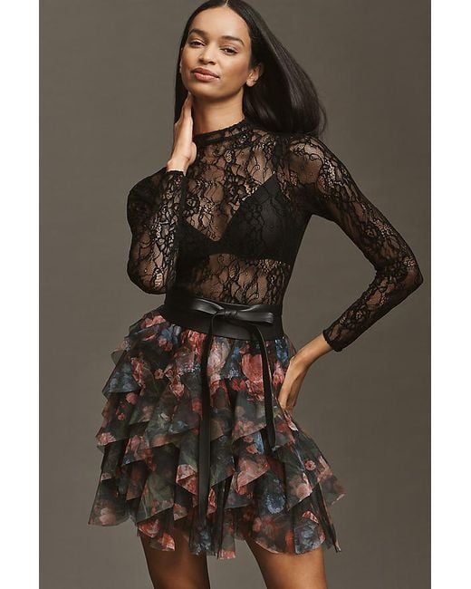 By Anthropologie Brown The Chéri Ruffled Tulle Mini Skirt
