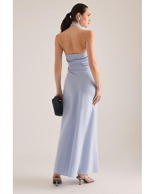 Nobody's Child Blue Devin Halter Column Satin Maxi Dress