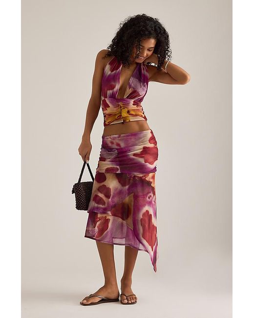 Feners Red Festa Asymmetric Midi Skirt