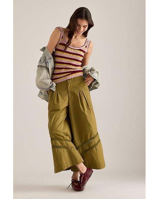 By Anthropologie Brown Pointelle Scallop Tank Top