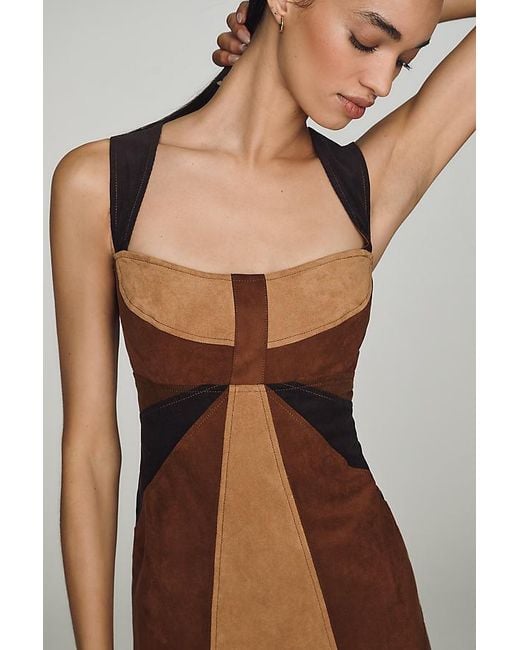 By Anthropologie Brown Faux-Suede Mini Shift Dress