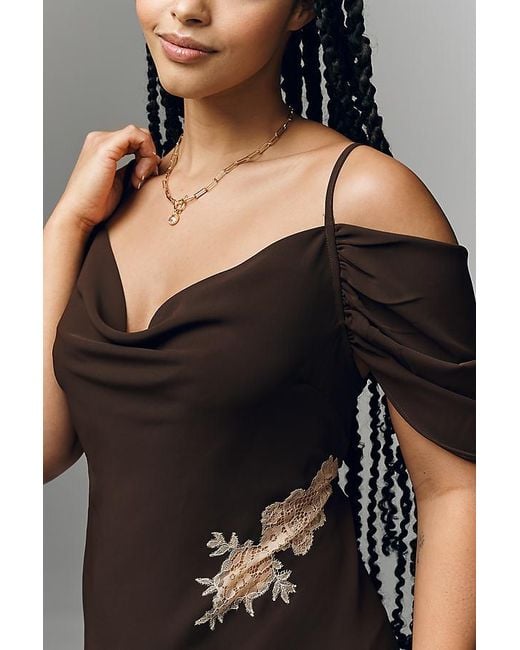 Bl-nk Black Satin Off-Shoulder Lace Midi Dress