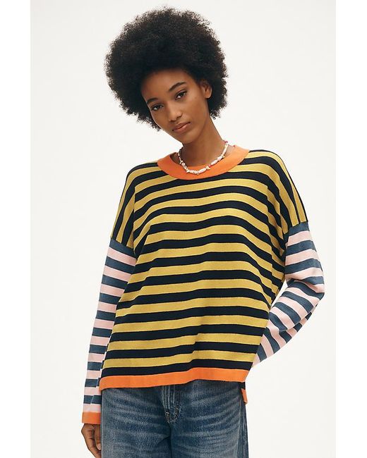 FRNCH Black Crew-Neck Colourblock Stripe Jumper